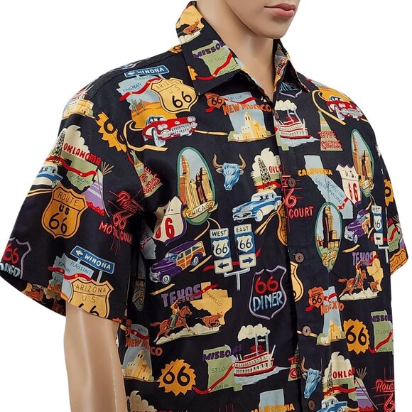 Route 66 Vintage-Themed Button-Up Shirt By High Seas Trading Co Men's Small - Picture 1 of 10